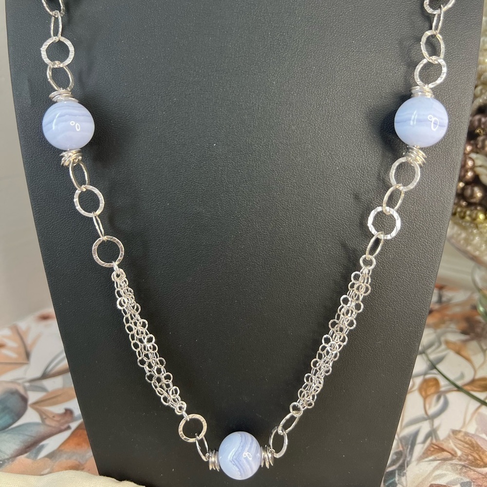 Makuti Sterling Silver Agate Necklace w/Matching Bracelet D4